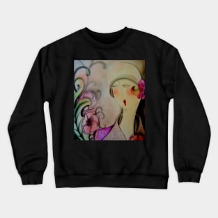 art deco flapper girl lady in hat pink purple flower by jacqueline mcculloch for house of harlequin Crewneck Sweatshirt